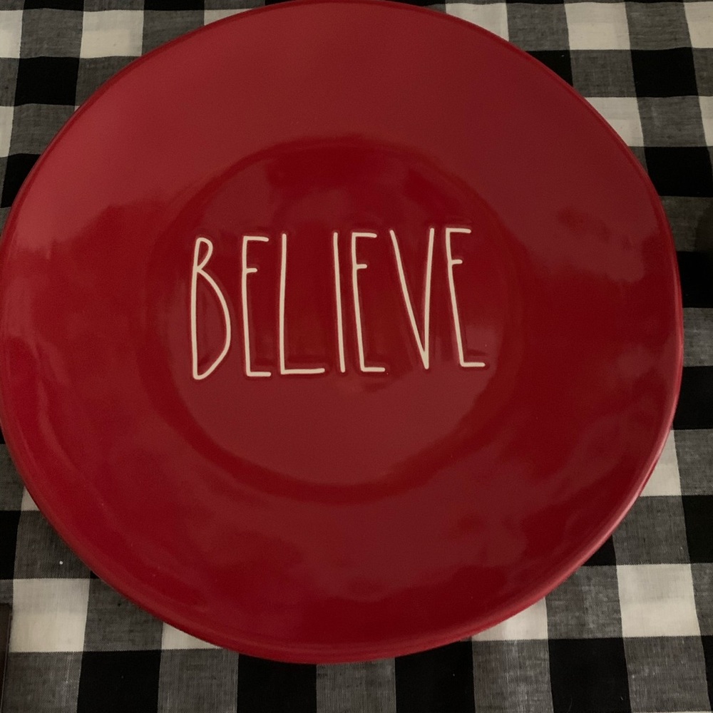 Rae Dunn large RED Believe Plate